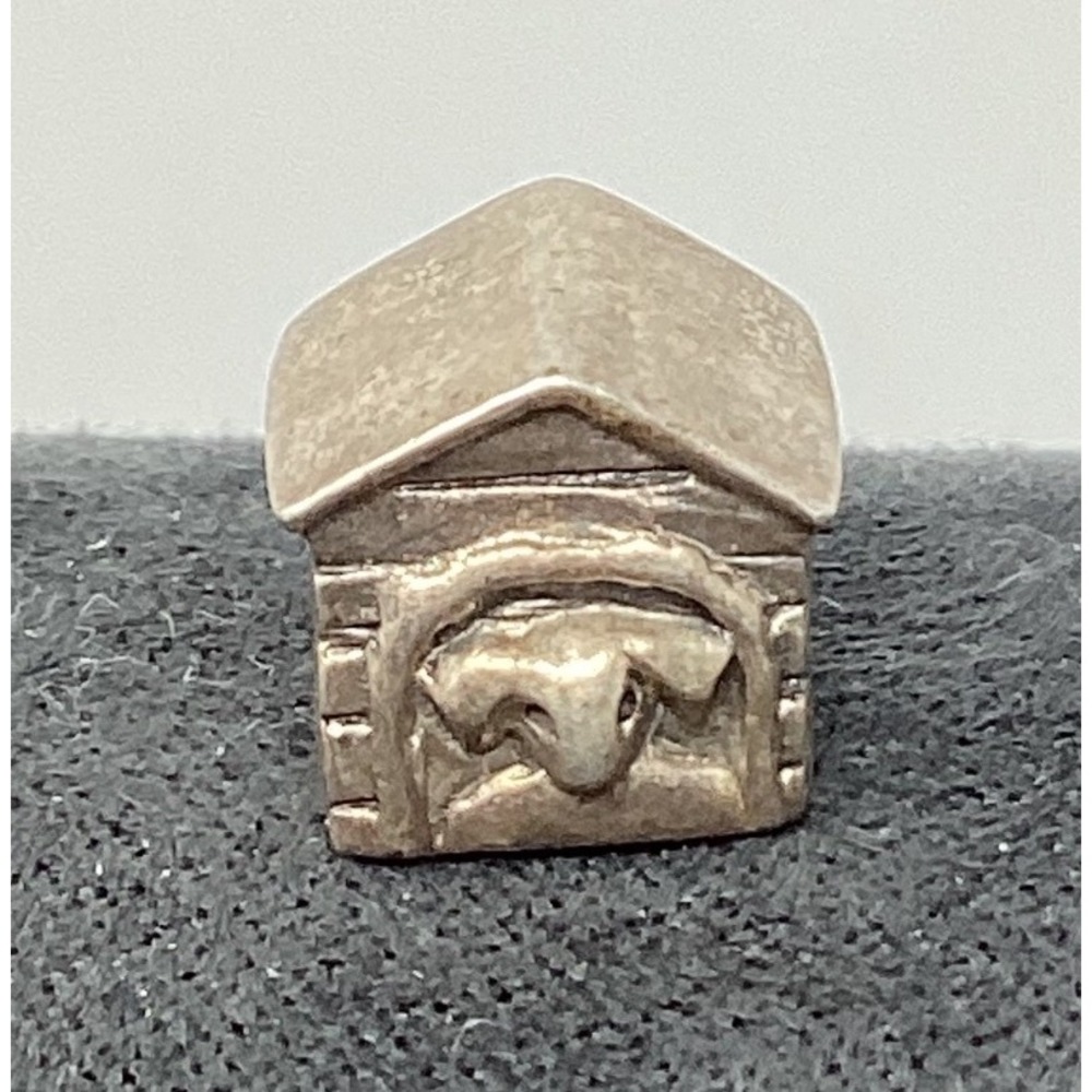 925 Sterling Silver Log Cabin Charm Bead IBB THAI Dog Face